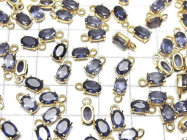 Hochwertiger Iolith AAA Zargenfassung Oval Facettiert 6x4mm 18KGP 2 Stück