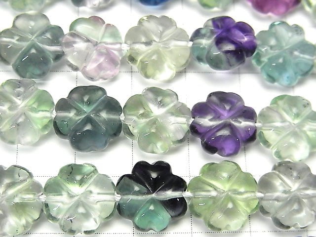 Mehrfarbiger Fluorit AAA Kleeblatt 12x12x6mm halb oder 1Strang Perlen (ca. 15 Zoll / 37 cm)