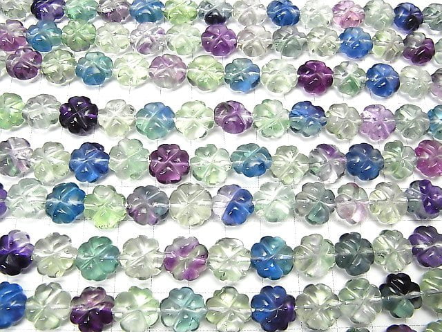 Mehrfarbiger Fluorit AAA Kleeblatt 12x12x6mm halb oder 1Strang Perlen (ca. 15 Zoll / 37 cm)
