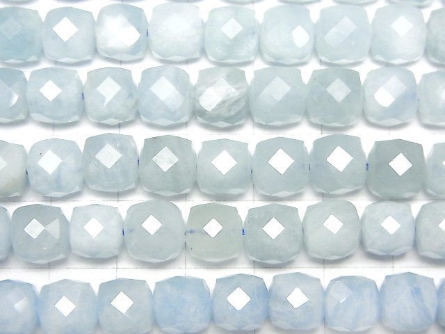 Hochwertig! Aquamarin AA++ Würfelform 8x8x8mm 1strang Perlen (ca. 7 Zoll/18 cm)