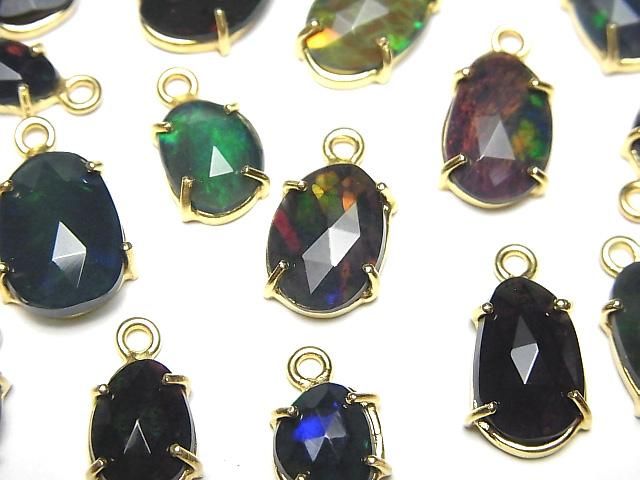 高品質黑色蛋白石 AAA 爪鑲 自由形狀 玫瑰切割 18KGP 3件
