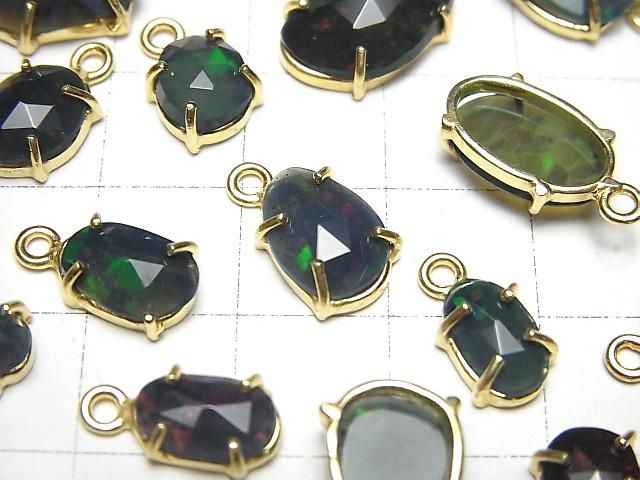 高品質黑色蛋白石 AAA 爪鑲 自由形狀 玫瑰切割 18KGP 3件