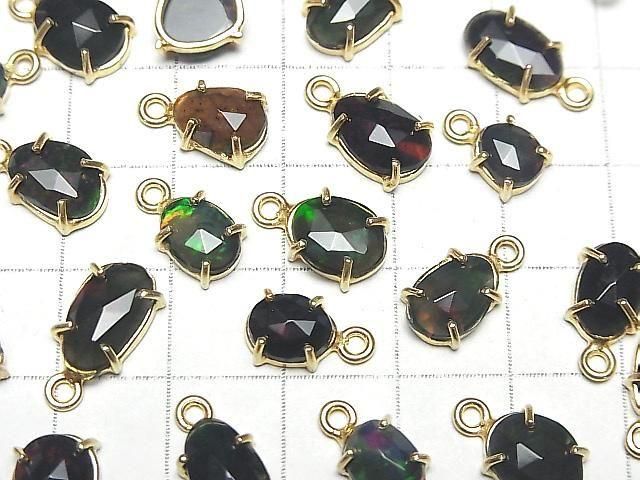 高品質黑色蛋白石 AAA 爪鑲 自由形狀 玫瑰切割 18KGP 3件