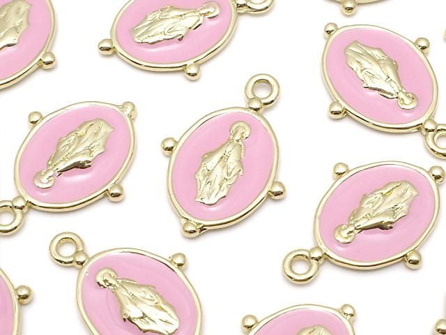 Metal Charm, 18x13mm, Miraculous Medal, Pink, 1pc