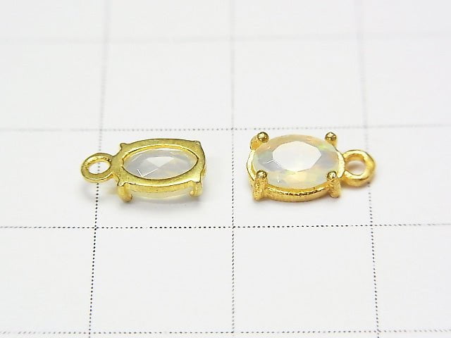 Hochwertiger Äthiopischer Opal AAA Zargenfassung Oval Facettiert 6x4mm 18KGP 2 Stück