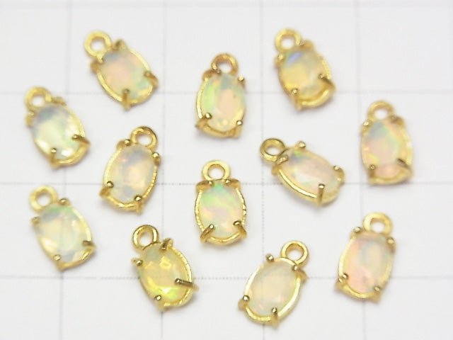Hochwertiger Äthiopischer Opal AAA Zargenfassung Oval Facettiert 6x4mm 18KGP 2 Stück