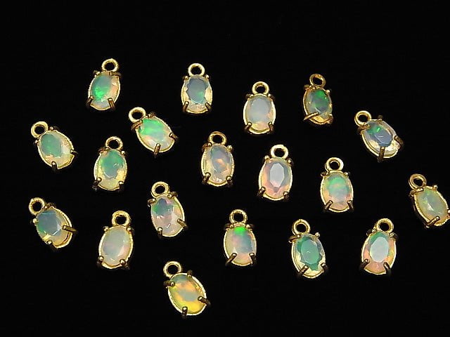 Hochwertiger Äthiopischer Opal AAA Zargenfassung Oval Facettiert 6x4mm 18KGP 2 Stück