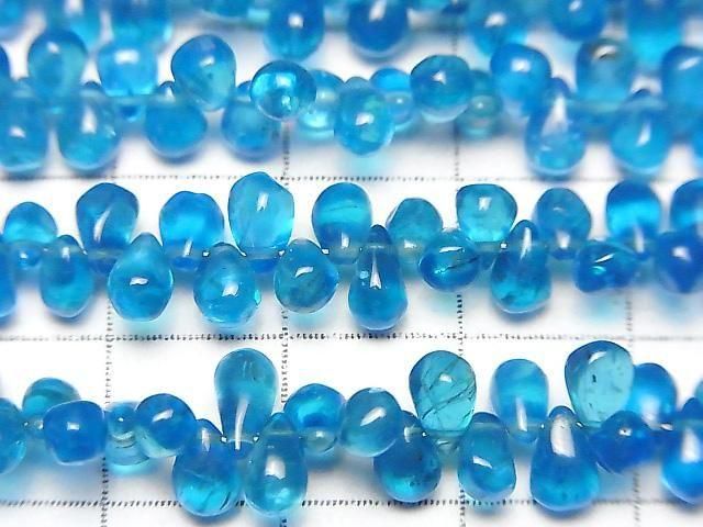 高品質霓虹藍磷灰石 AAA-水滴 (平滑) 半串或1串珠子 (約7英吋/18公分)