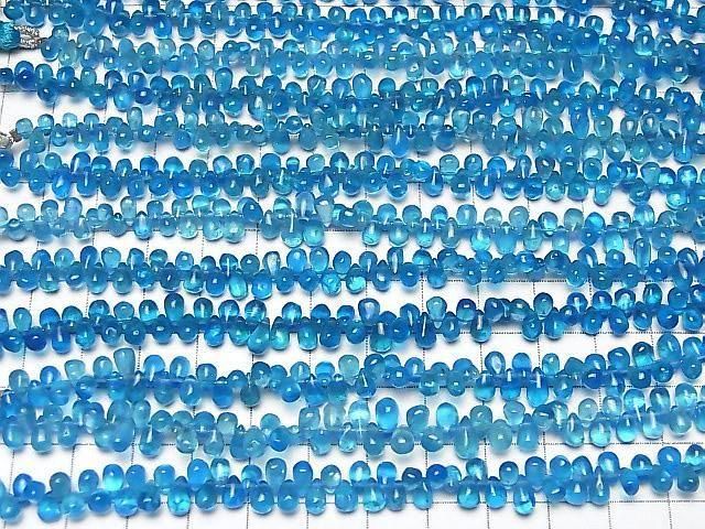 高品質霓虹藍磷灰石 AAA-水滴 (平滑) 半串或1串珠子 (約7英吋/18公分)