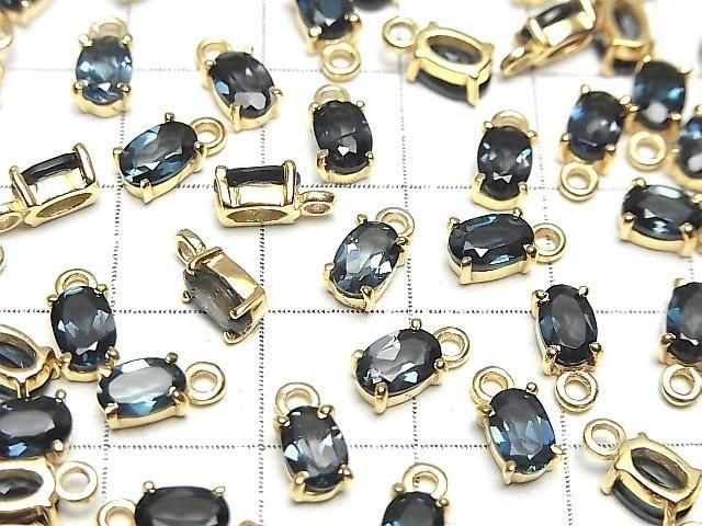 Hochwertiger London Blue Topas AAA Zargenfassung oval facettiert 6x4mm 18KGP 2 Stück
