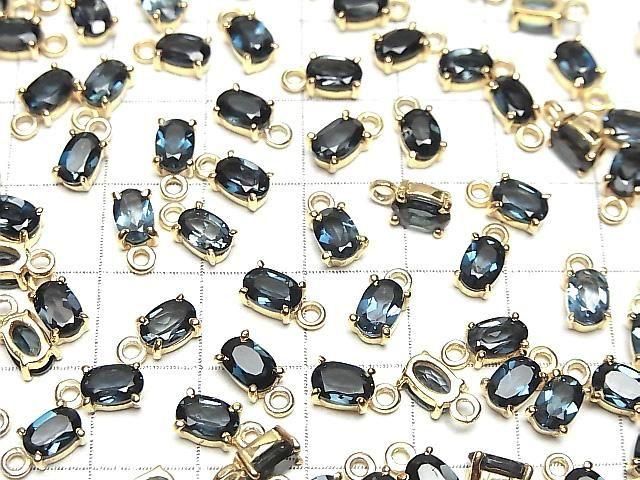 Hochwertiger London Blue Topas AAA Zargenfassung oval facettiert 6x4mm 18KGP 2 Stück