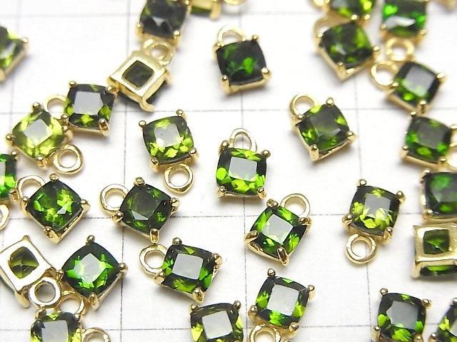 Hochwertiger Chromdiopsid AAA Bezel Setting Quadrat Facettiert 4x4mm 18KGP 2 Stück