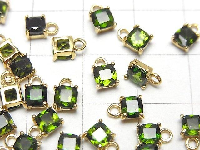 Hochwertiger Chromdiopsid AAA Bezel Setting Quadrat Facettiert 4x4mm 18KGP 2 Stück