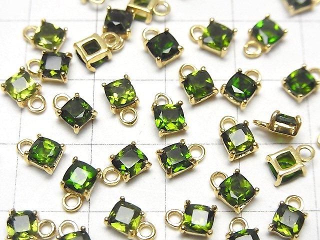 Hochwertiger Chromdiopsid AAA Bezel Setting Quadrat Facettiert 4x4mm 18KGP 2 Stück