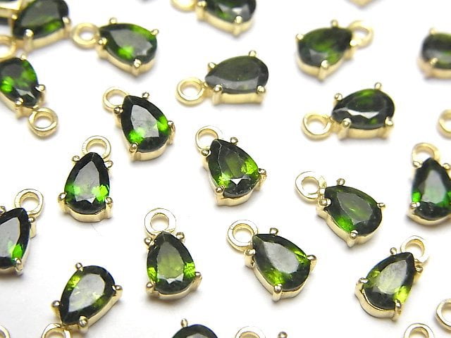 Hochwertiger Chromdiopsid AAA Bezel Setting Birnenform Facettiert 6x4mm 18KGP 2 Stück