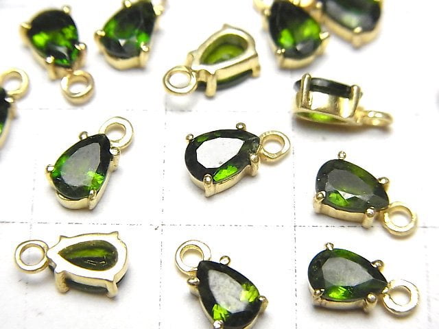 Hochwertiger Chromdiopsid AAA Bezel Setting Birnenform Facettiert 6x4mm 18KGP 2 Stück