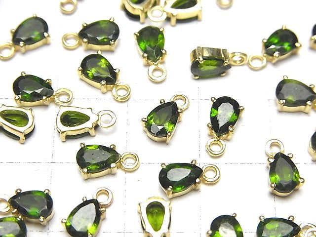 Hochwertiger Chromdiopsid AAA Bezel Setting Birnenform Facettiert 6x4mm 18KGP 2 Stück