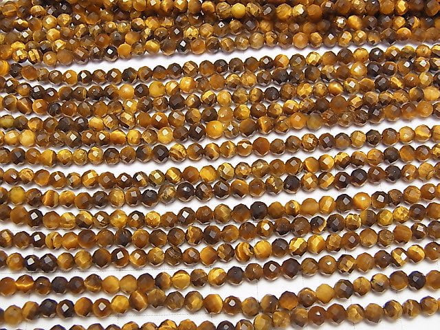 Hochwertig! Gelber Tigerauge AA++ Facettiert Rund 4 mm 1 Strang Perlen (ca. 15 Zoll / 37 cm)