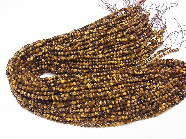Hochwertig! Gelber Tigerauge AA++ Facettiert Rund 4 mm 1 Strang Perlen (ca. 15 Zoll / 37 cm)