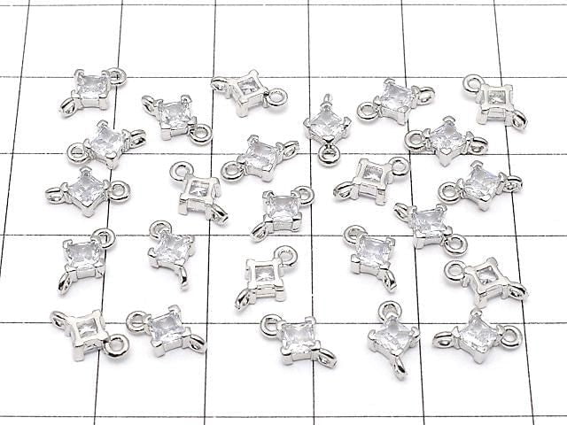 Metal parts Diamond Both Side Charm Silver color (with CZ) 3pcs