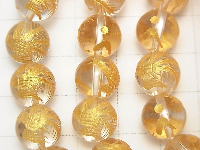 Goldener! Phönix (Vier göttliche Bestien) geschnitzt! Kristall AAA rund 10,12mm halber Strang / Armband