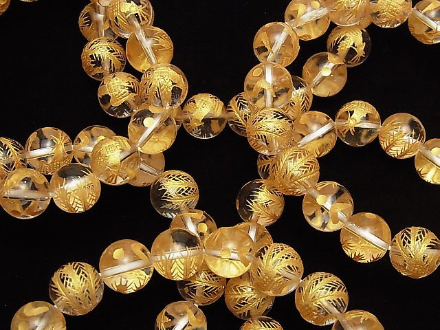 Goldener! Phönix (Vier göttliche Bestien) geschnitzt! Kristall AAA rund 10,12mm halber Strang / Armband