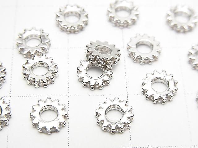 金屬配件 Rondelle 6x6x1.5mm 銀色 (帶鋯石) 3個