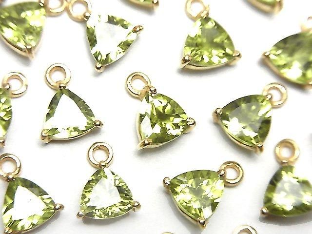 High Quality Peridot AAA Bezel Setting Triangle Faceted 7x7mm 18KGP 2pcs