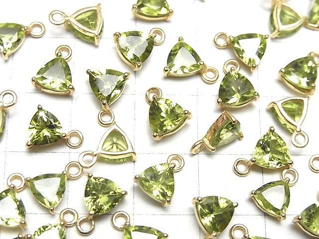 High Quality Peridot AAA Bezel Setting Triangle Faceted 7x7mm 18KGP 2pcs