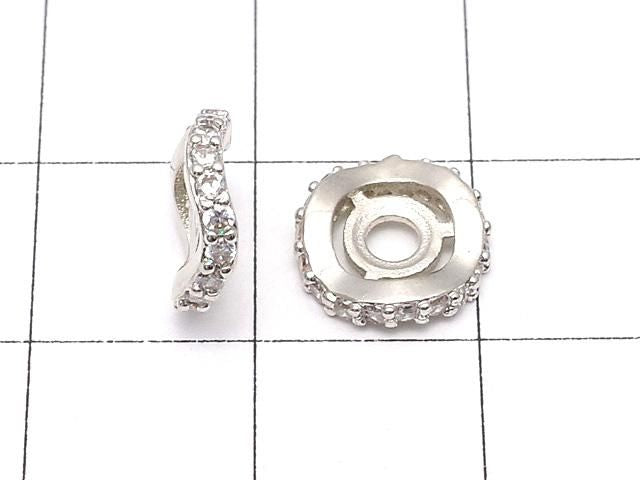 金屬部件 圓形墊片 9.5x9.5x2.5毫米 銀色 (鑲方晶鋯石) 2個