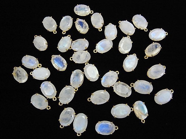 Hochwertiger Regenbogen-Mondstein AA++ Fassung Oval Facettiert 14x10mm 18KGP 1Stück