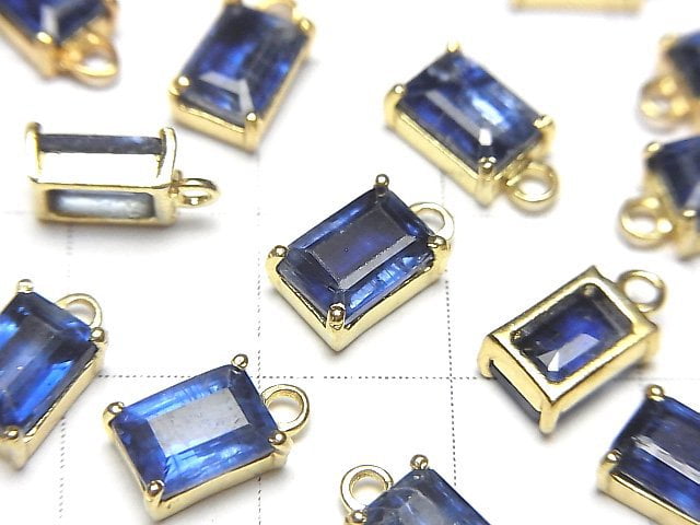 Hochwertiger Kyanit AAA- Zargenfassung rechteckig facettiert 7x5mm 18KGP 2 Stück