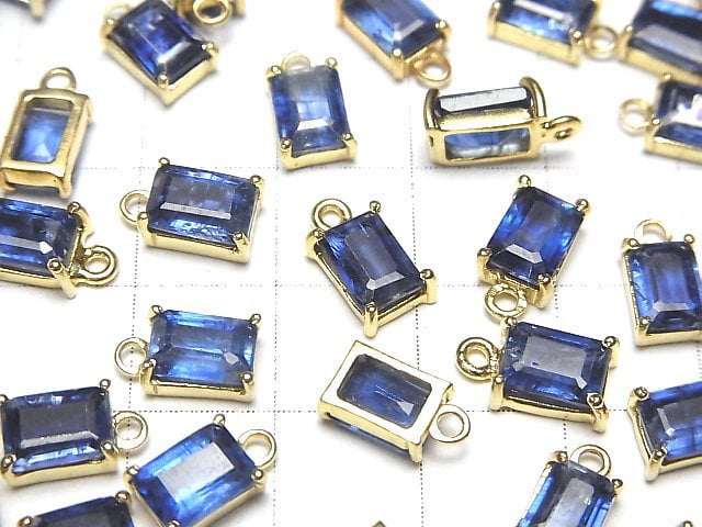 Hochwertiger Kyanit AAA- Zargenfassung rechteckig facettiert 7x5mm 18KGP 2 Stück