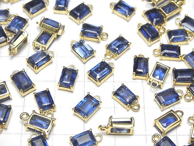 Hochwertiger Kyanit AAA- Zargenfassung rechteckig facettiert 7x5mm 18KGP 2 Stück