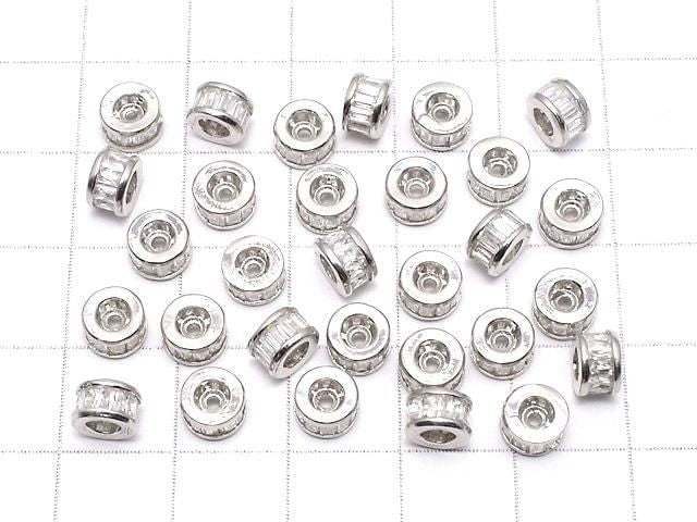 Metal parts Rondelle 6x6x3.5mm Silver (with CZ) 2pcs
