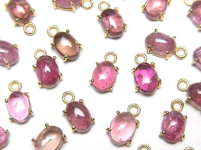 高品質粉紅色碧璽 AA++ 包邊鑲嵌橢圓形 7x5mm 18KGP 2顆