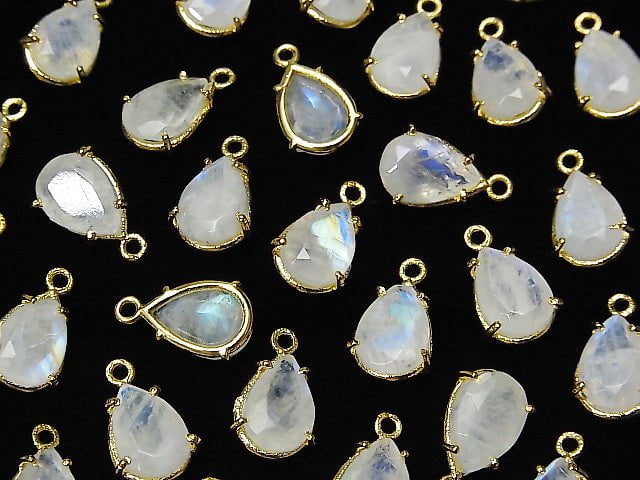 Hochwertiger Regenbogen-Mondstein AA++ Zargenfassung Birnenform facettiert 10x7mm 18KGP 2 Stück 8,79 $!