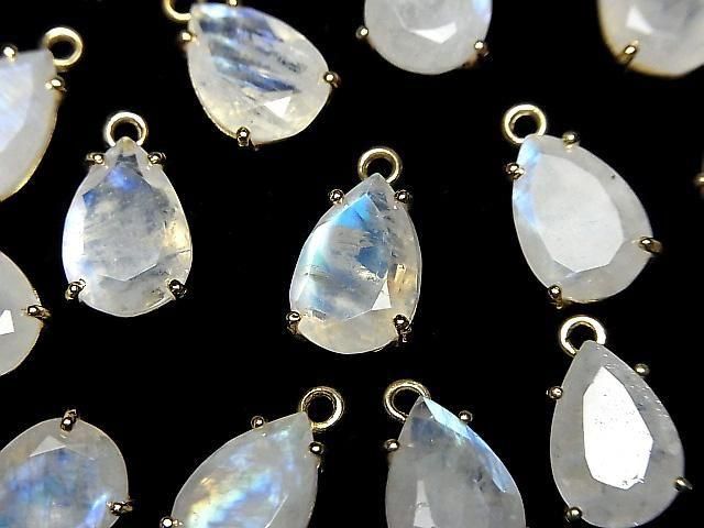 Pierre de lune arc-en-ciel de haute qualité AA++ sertie, poire facettée 12x8mm 18KGP 1 pièce