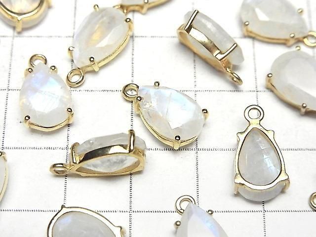Pierre de lune arc-en-ciel de haute qualité AA++ sertie, poire facettée 12x8mm 18KGP 1 pièce