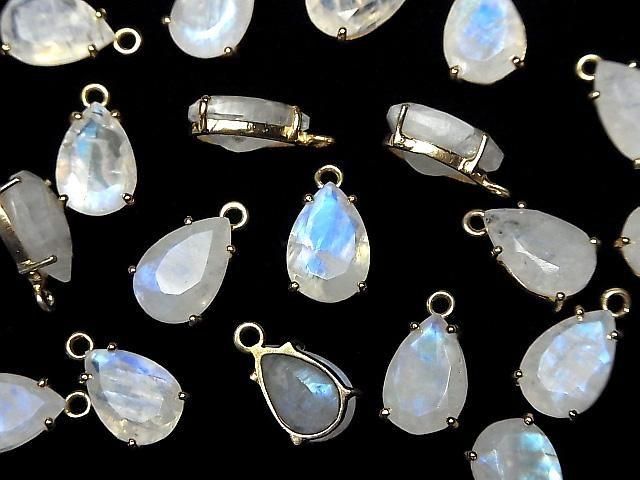 Pierre de lune arc-en-ciel de haute qualité AA++ sertie, poire facettée 12x8mm 18KGP 1 pièce