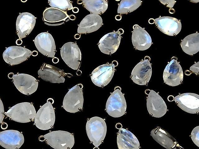 Pierre de lune arc-en-ciel de haute qualité AA++ sertie, poire facettée 12x8mm 18KGP 1 pièce