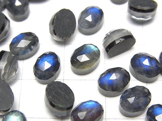Onyx x Labradorit x Kristall AAA- Oval Rosen-Schliff 8x6mm 3 Stück