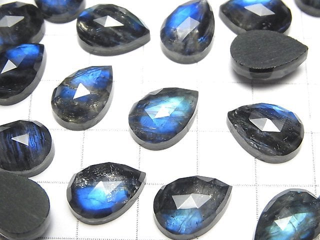 Onyx x Labradorite x Crystal AAA- Pear shape Rose Cut 14x10mm 1pc