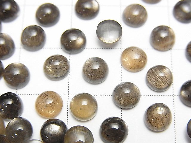 Hochwertiger goldschimmernder mehrfarbiger Mondstein AAA- runder Cabochon 5x5mm 5 Stück