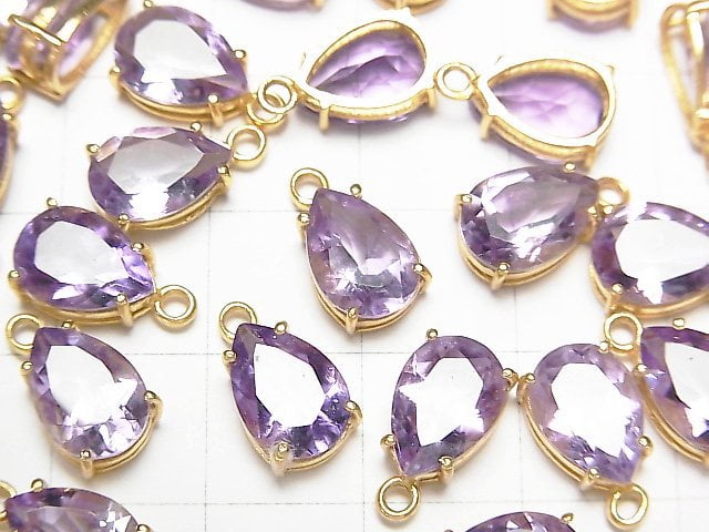 Hochwertiger Amethyst AAA- Zargenfassung Tropfenform Facettiert 10x7mm 18KGP 2Stück