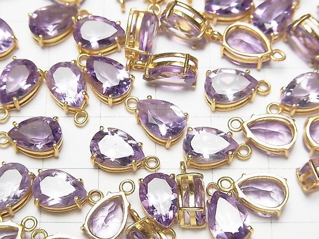 Hochwertiger Amethyst AAA- Zargenfassung Tropfenform Facettiert 10x7mm 18KGP 2Stück