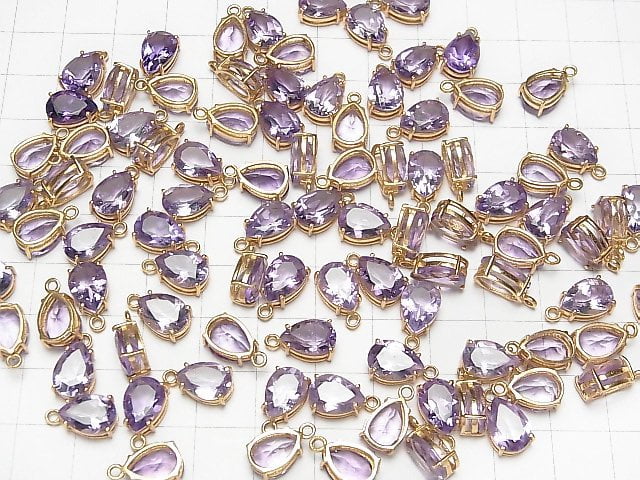 Hochwertiger Amethyst AAA- Zargenfassung Tropfenform Facettiert 10x7mm 18KGP 2Stück