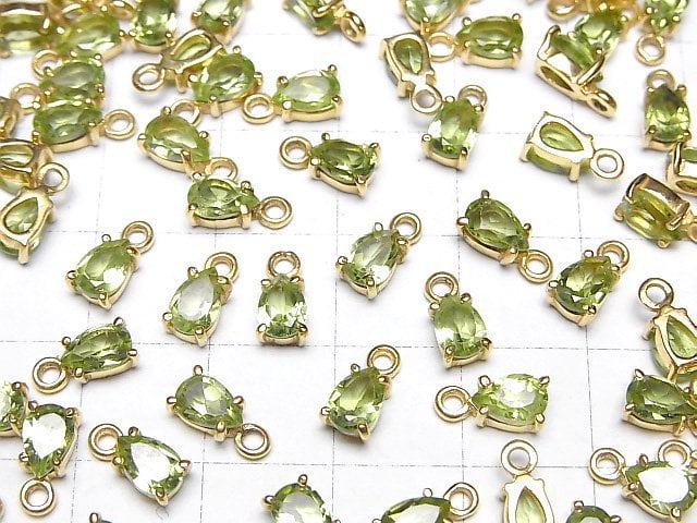 Hochwertiger Peridot AAA Zargenfassung Tropfenform Facettiert 6x4mm 18KGP 2Stück