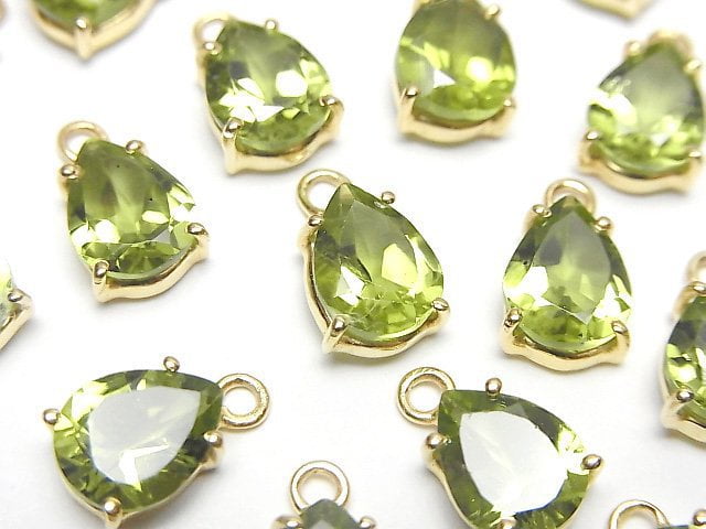 Hochwertiger Peridot AAA Zargenfassung Tropfenform Facettiert 9x7mm 18KGP 1Stück