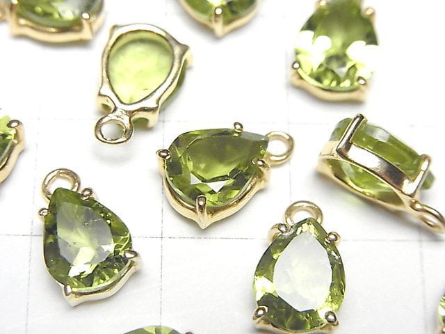 Hochwertiger Peridot AAA Zargenfassung Tropfenform Facettiert 9x7mm 18KGP 1Stück